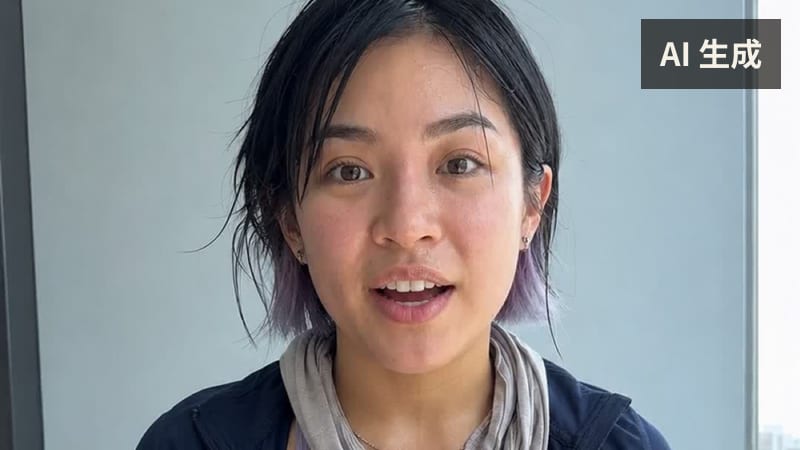品牌口播场景的演示片剧照：先说我们不做什么。画面内带「AI 生成」标识。