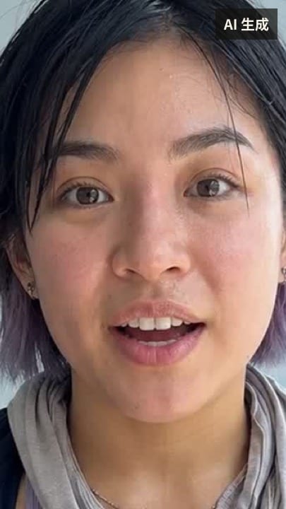 品牌口播场景的演示片剧照：先说我们不做什么。画面内带「AI 生成」标识。